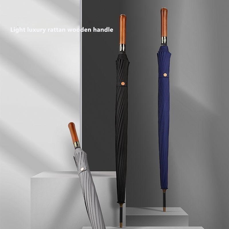 Golf Umbrella Large - ร่มไม้ด้ามตรงอัตโนมัติ 16 ซี่โครง ขนาดใหญ่ กันลม ด้ามจับตรง